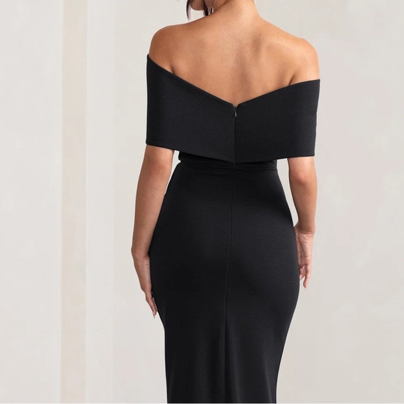 COPY - EVA BLACK BARDOT BOW DETAIL MAXI DRESS WITH THIGH SPLIT - Picture 2 of 3